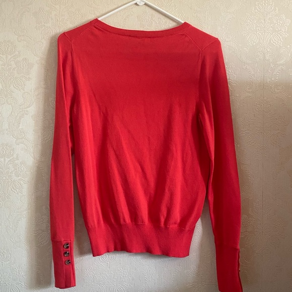 Ann Taylor sweater, bright red/orange with button sleeve - Picture 1 of 3